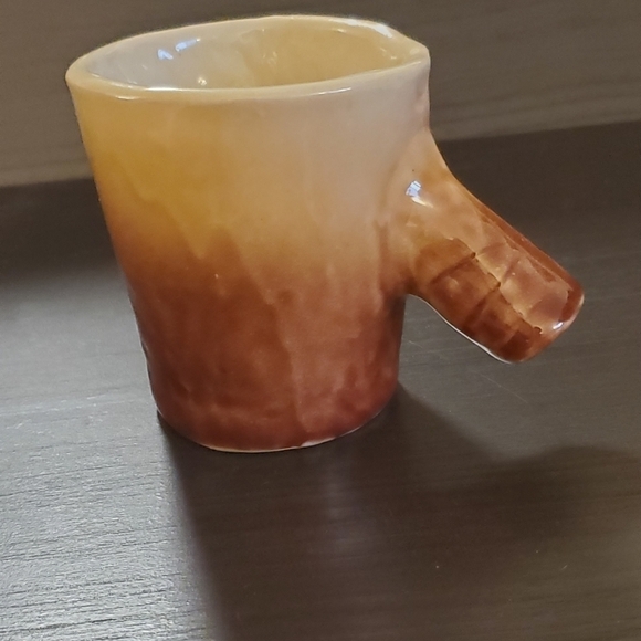 Unique Pottery Mug Opened Handled Glazed Creamy/Brown Signed AJC 6f90005B - Picture 8 of 10